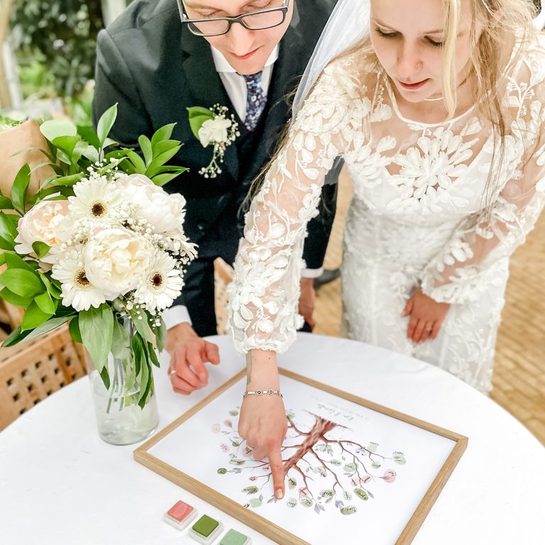Fingertryksplakat Gæstebogsplakat Fingertrykstræ fra PRIK & STREG til barnedåb konfirmation og bryllup