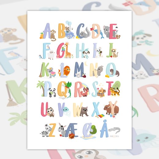 alfabet plakat med dyr | Børneplakat fra PRIK og STREG ABC