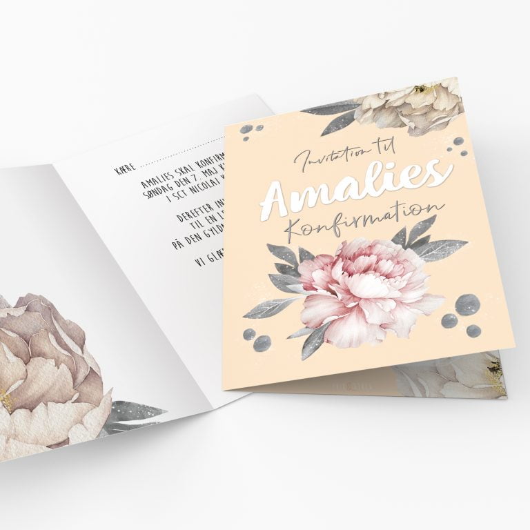konfirmationsinvitationer Peonies fra PRIK & STREG
