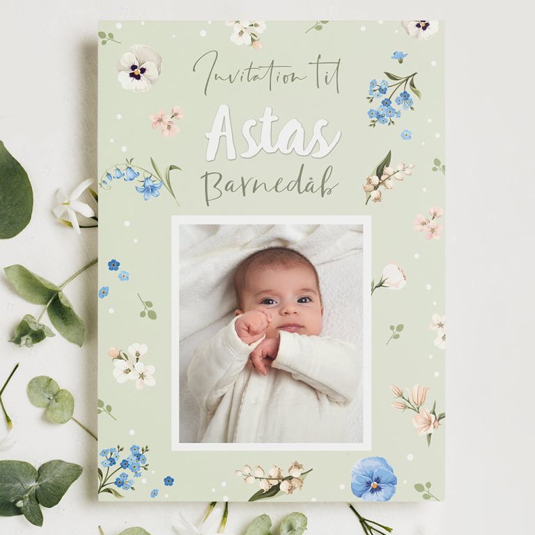 dåbsinvitation wildflower sage fra PRIK og STREG