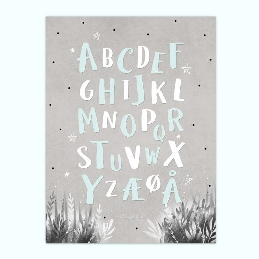 Alfabet plakat | Woodland grå | Mint fra PRIK & STREG