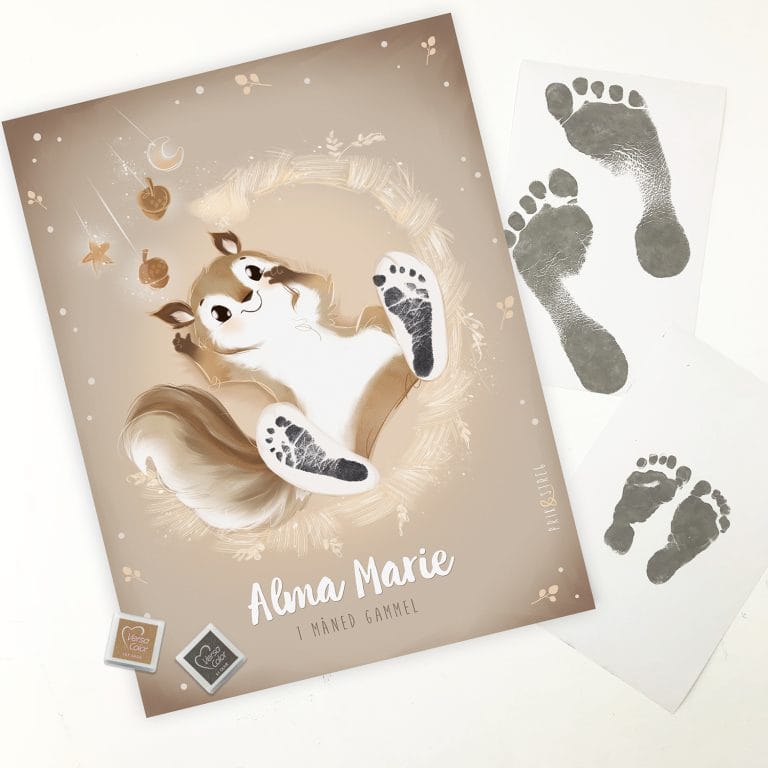 Babypoter babyaftryk plakat Egern fra PRIK og STREG