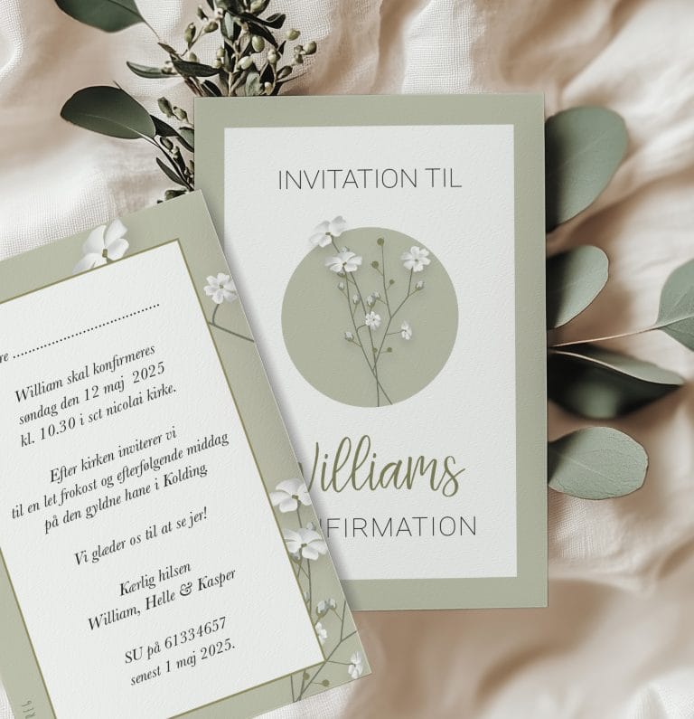 Konfirmationsinvitation | Flower Green fra PRIK & STREG