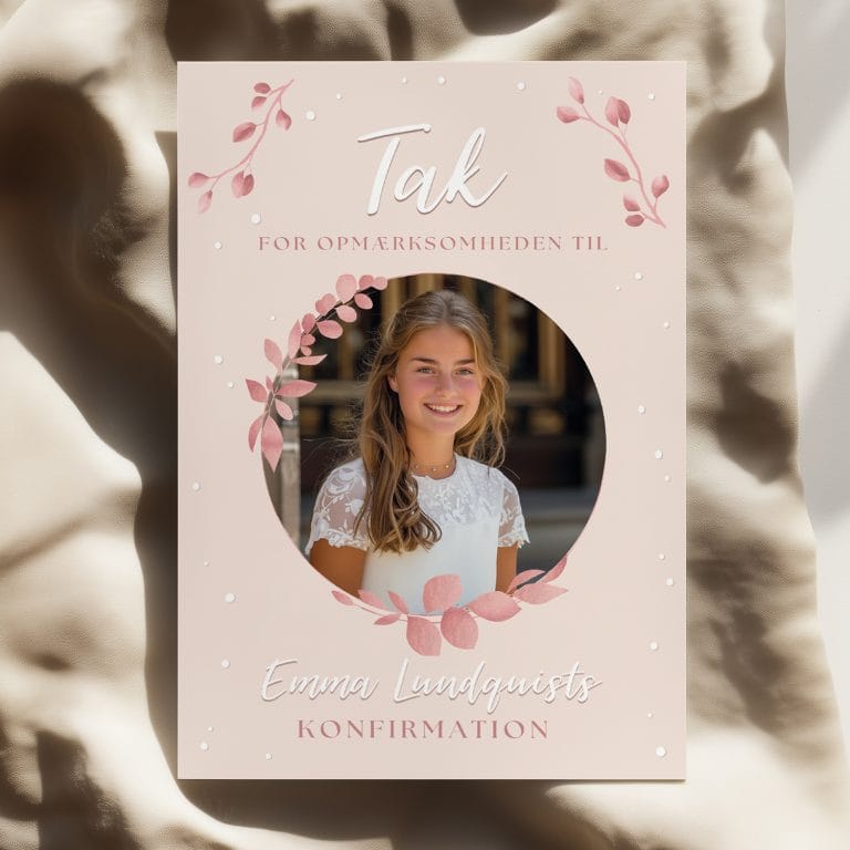 Takkekort til konfirmation | CalmPink fra PRIK & STREG