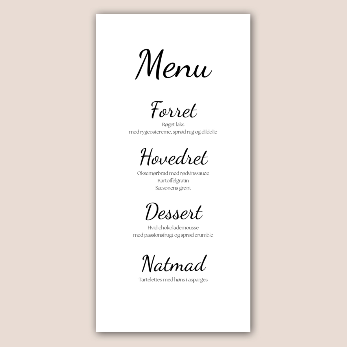 Menukort til konfirmation: Classic White