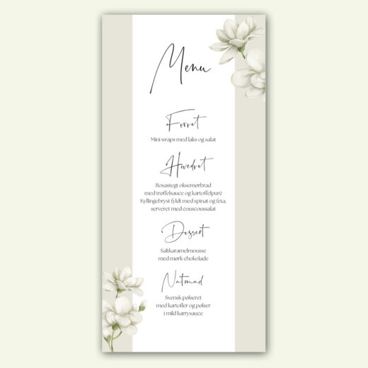 Bryllup | Menukort | Jasmin