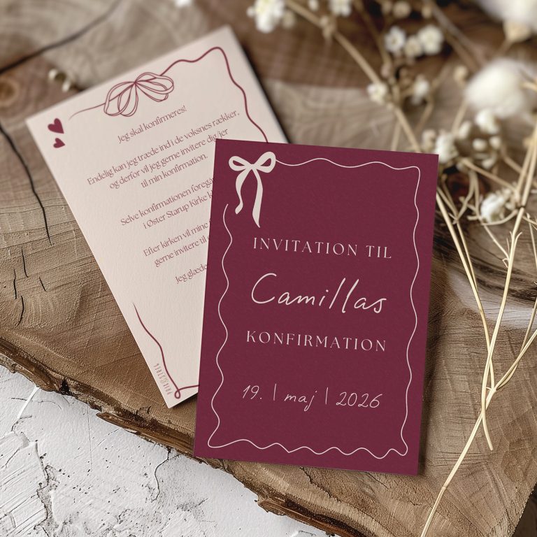 Konfirmationinvitation | Raspberry Whimsical fra PRIK & STREG