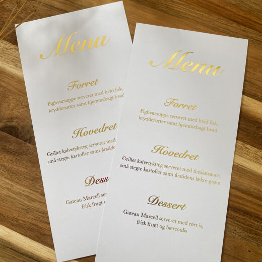 Bryllup | Menukort | White & Gold