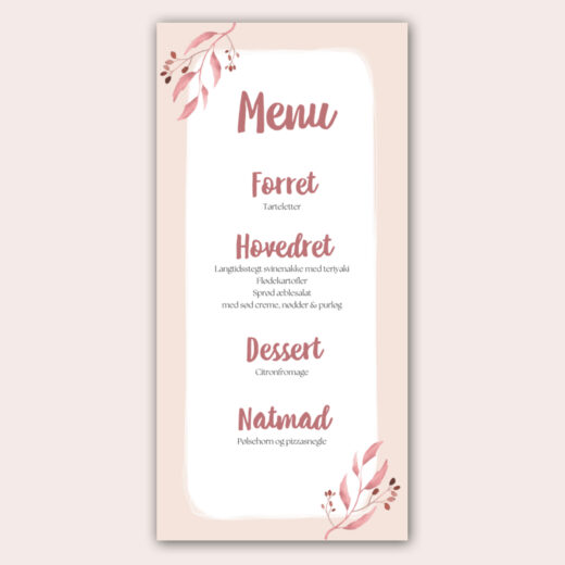 Konfirmation | Menukort | Calm Pink