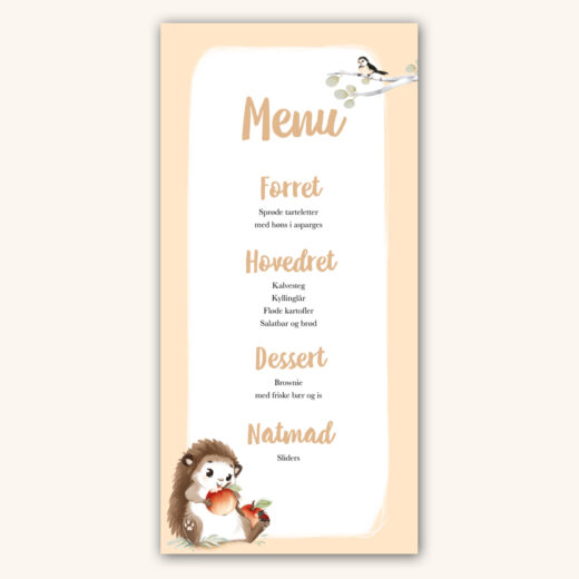 Barnedåb | Menukort | Pindsvin