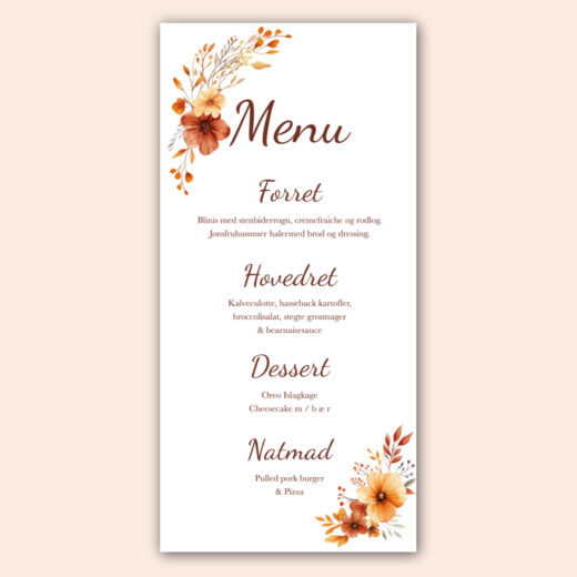 Bryllup | Menukort | Autumn Foral