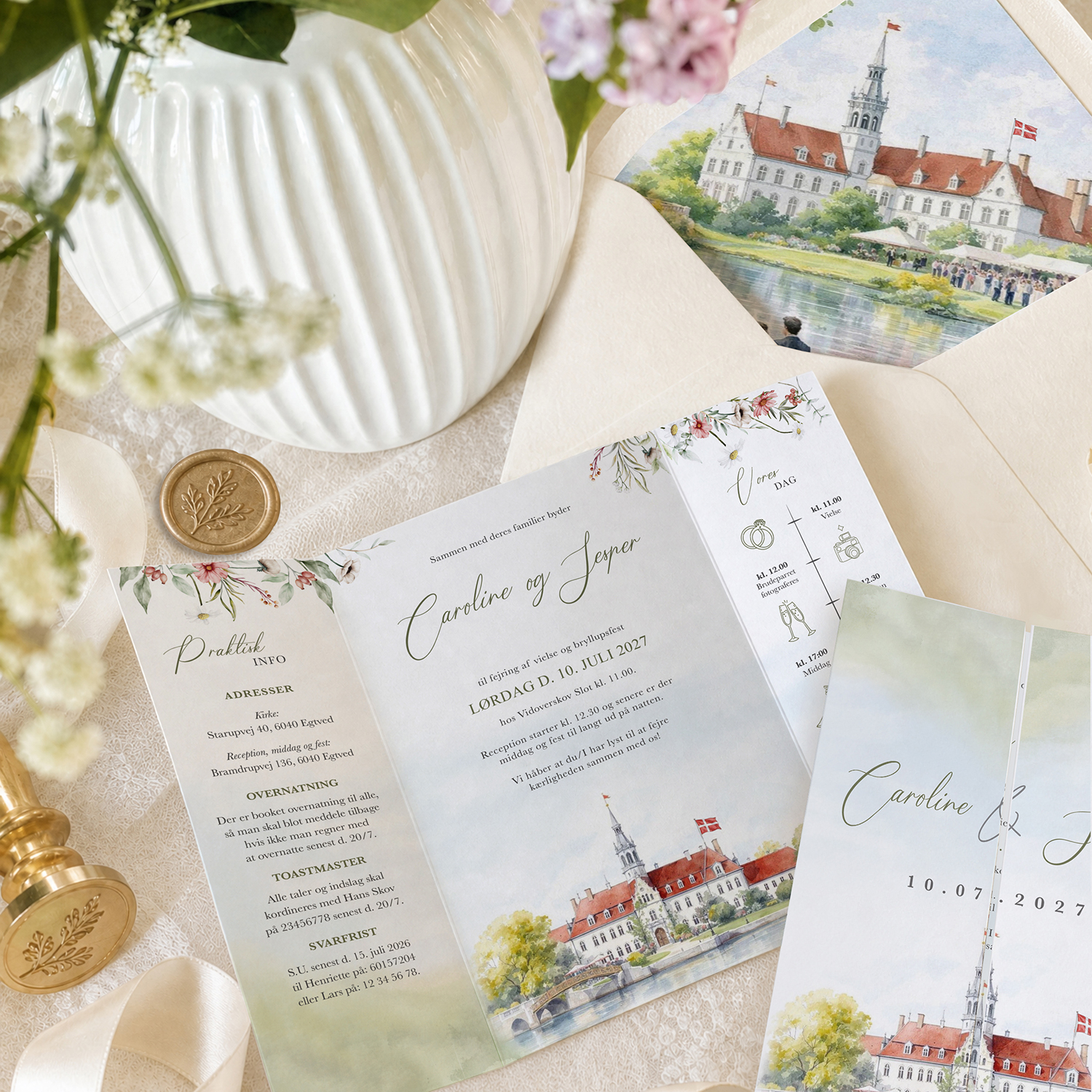 Portfals invitation til Bryllup | Watercolor Venue No1
