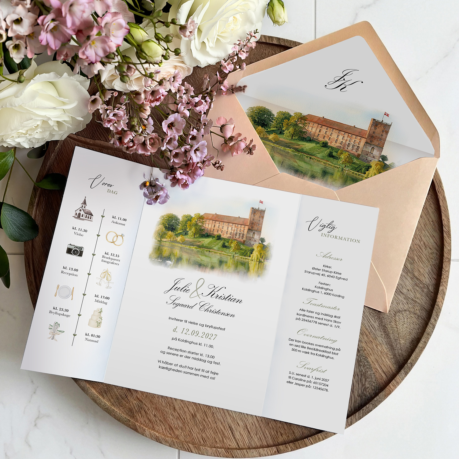 Portfals invitation til Bryllup | Watercolor Venue No2